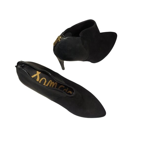 Sam Edelman Black Pointed-Toe Stiletto Ankle Booties With Gold Zipper Detail Wom - Picture 4 of 8